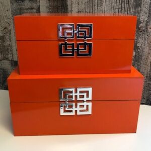 Set of two Wooden Keepsake Boxes in Orange